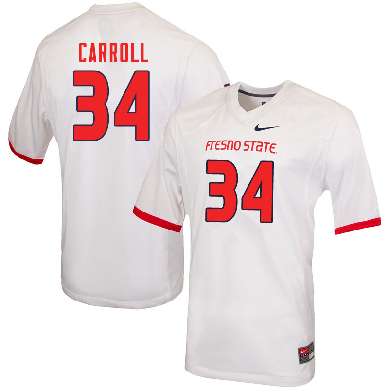 Men #34 Kyvin Carroll Fresno State Bulldogs College Football Jerseys Sale-White